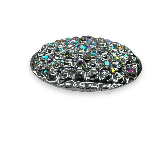 Silver Tone Aurora Borealis Crystal Circle Brooch - Picture 3 of 10